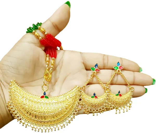 Assamese_Traditional_Gold_Plated_Multi_Color_Junbiri_Tassel_Jewellery_Set_For_Women